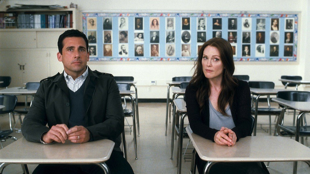 Steve Carell stars as Cal Weaver and Julianne Moore stars as Emily Weaver in Warner Bros. Pictures' Crazy, Stupid, Love. (2011)