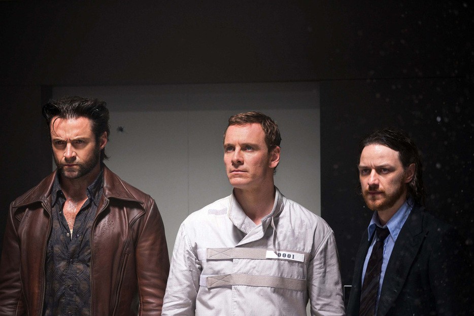 Hugh Jackman, Michael Fassbender and James McAvoy in 20th Century Fox's X-Men: Days of Future Past (2014). Photo credit by Alan Markfield.