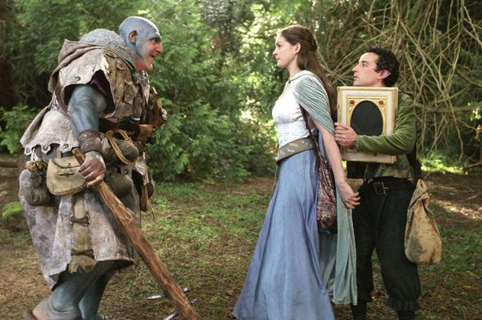 Jim Carter (Ogre), Anne Hathaway and Aidan McArdle in Miramax Films' Ella Enchanted (2004)