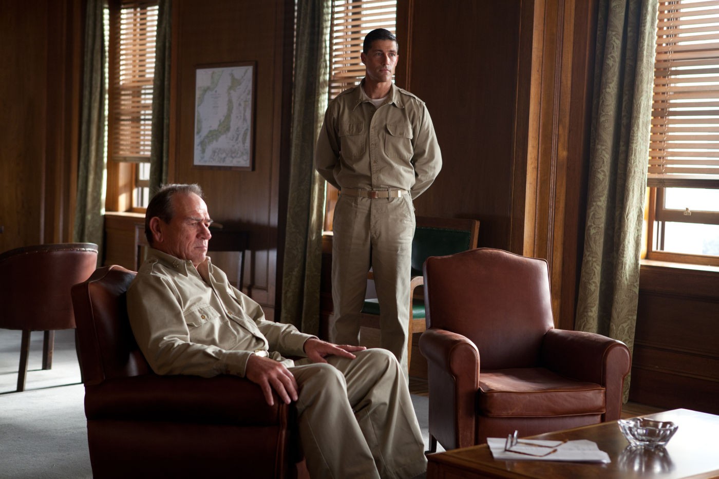 Tommy Lee Jones stars as General Douglas MacArthur and Matthew Fox stars as General Bonner Fellers in Roadside Attractions' Emperor (2013)