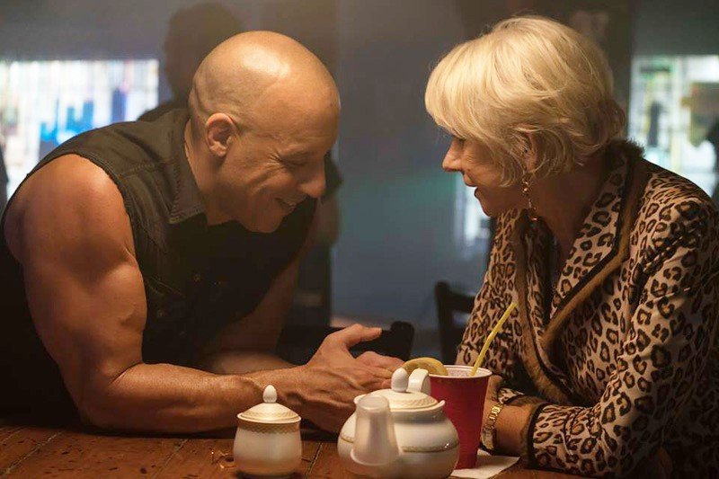 Vin Diesel (Dominic Toretto) and Helen Mirren in Universal Pictures' The Fate of the Furious (2017)