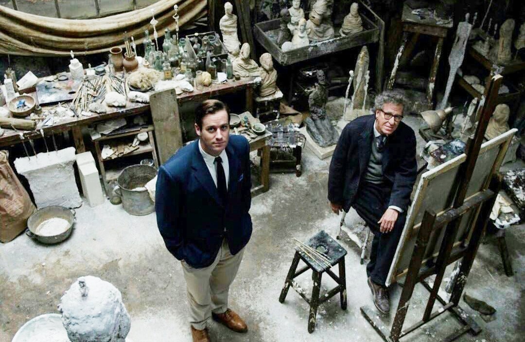 Armie Hammer stars as James Lord and Geoffrey Rush stars as Alberto Giacometti in Sony Pictures Classics' Final Portrait (2018)