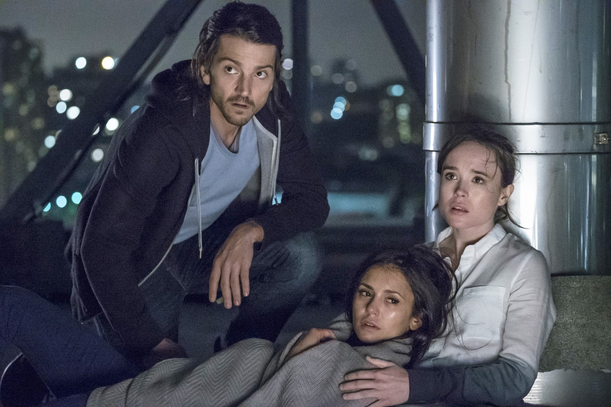Diego Luna, Nina Dobrev and Ellen Page in Columbia Pictures' Flatliners (2017)