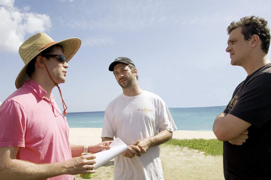 Director Nicholas Stoller, producer Judd Apatow and Jason Segel on the set of Universal Pictures' Forgetting Sarah Marshall (2008)