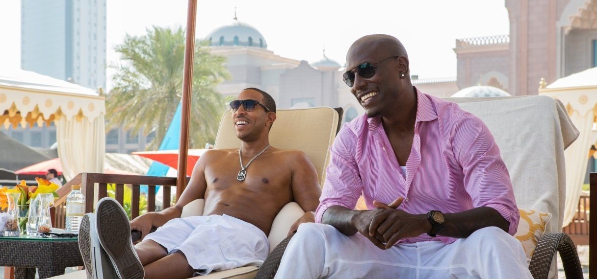 Ludacris stars as Tej Parker and Tyrese Gibson stars as Roman Pearce in Universal Pictures' Furious 7 (2015)