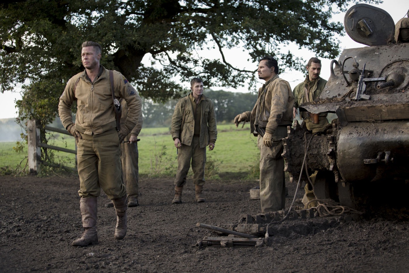 Brad Pitt, Michael Pena and Shia LaBeouf in Columbia Pictures' Fury (2014)