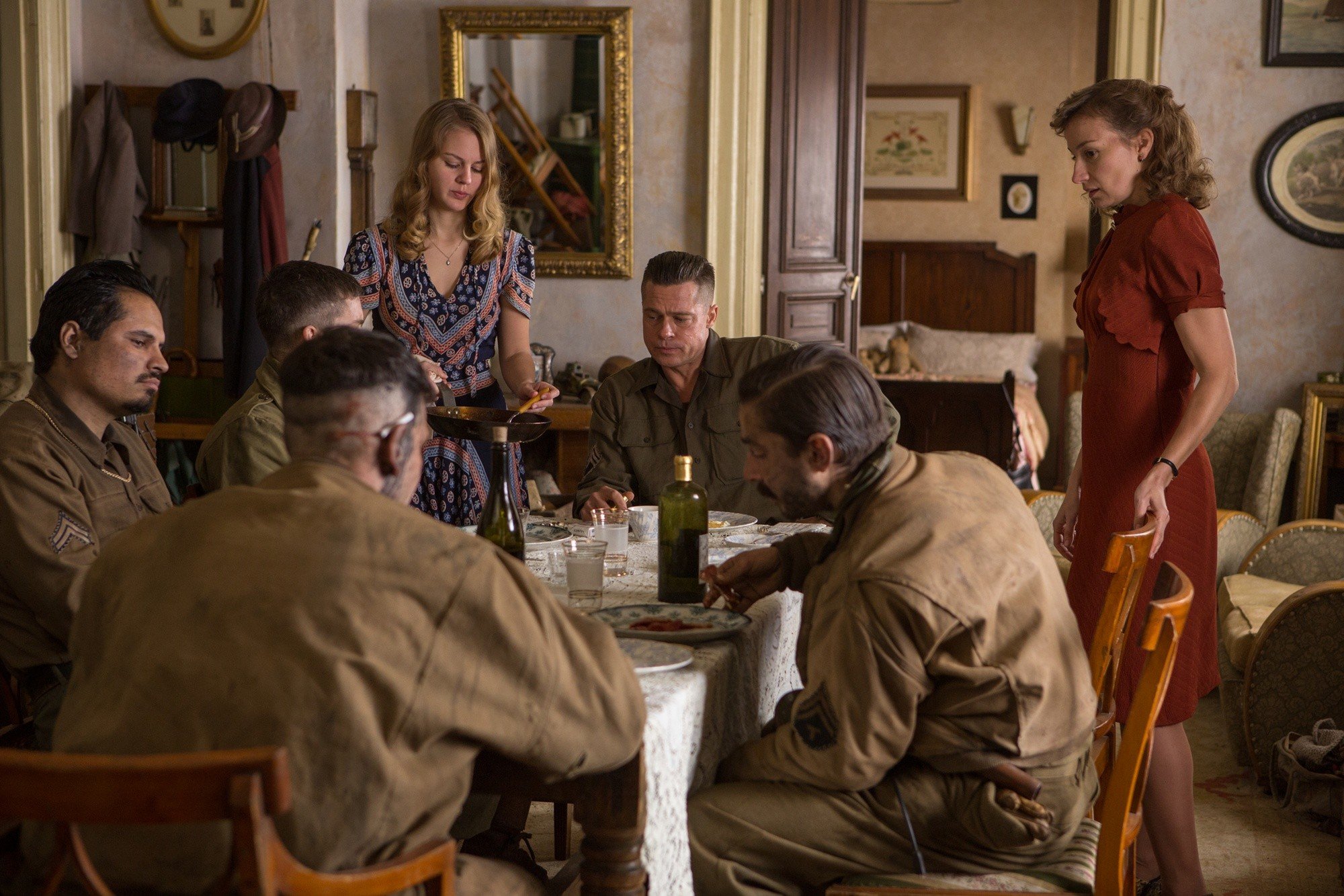 Michael Pena, Brad Pitt, Shia LaBeouf and Stella Stocker in Columbia Pictures' Fury (2014)
