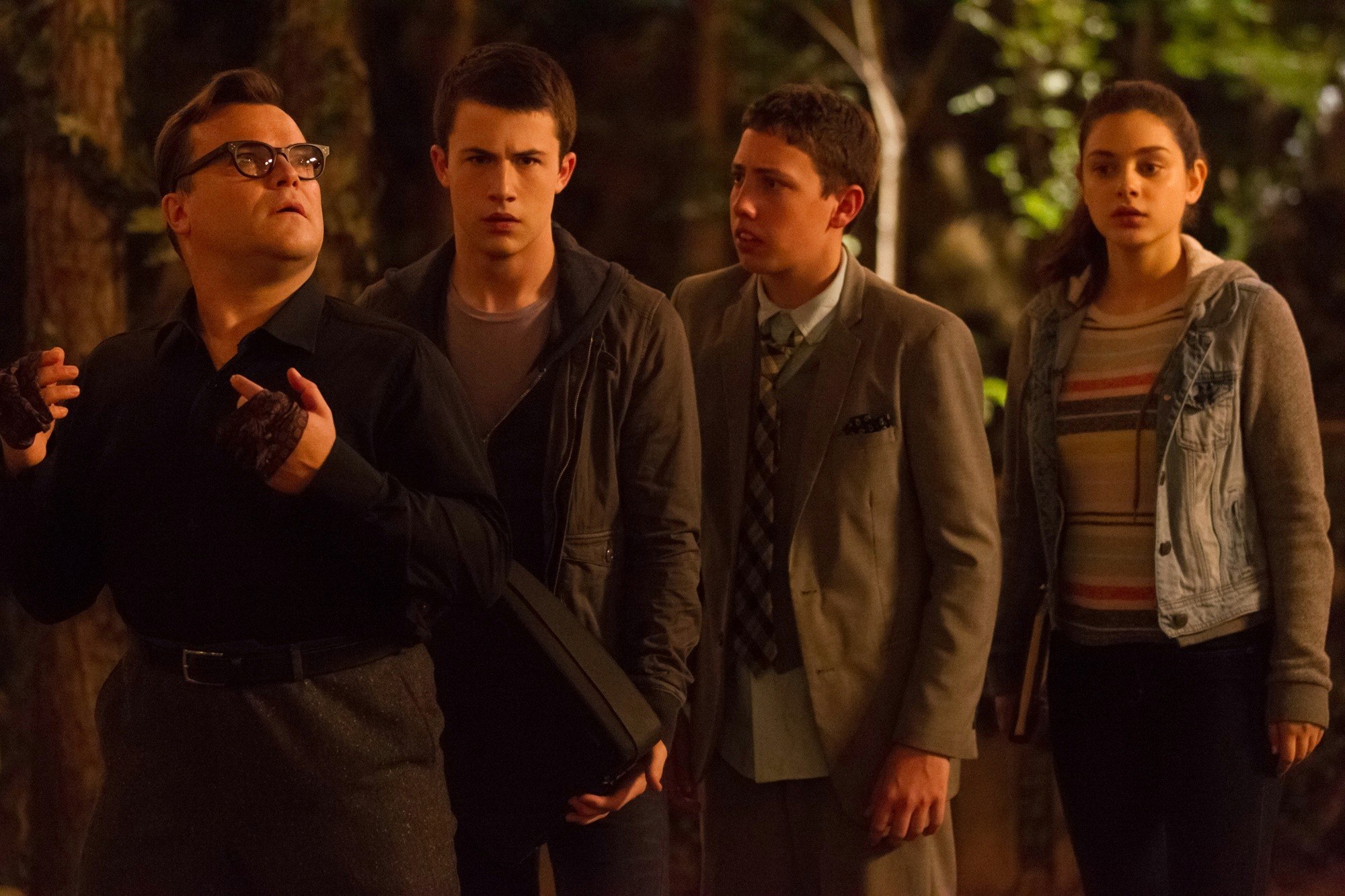 Jack Black, Dylan Minnette, Ryan Lee and Odeya Rush in Columbia Pictures' Goosebumps (2015)