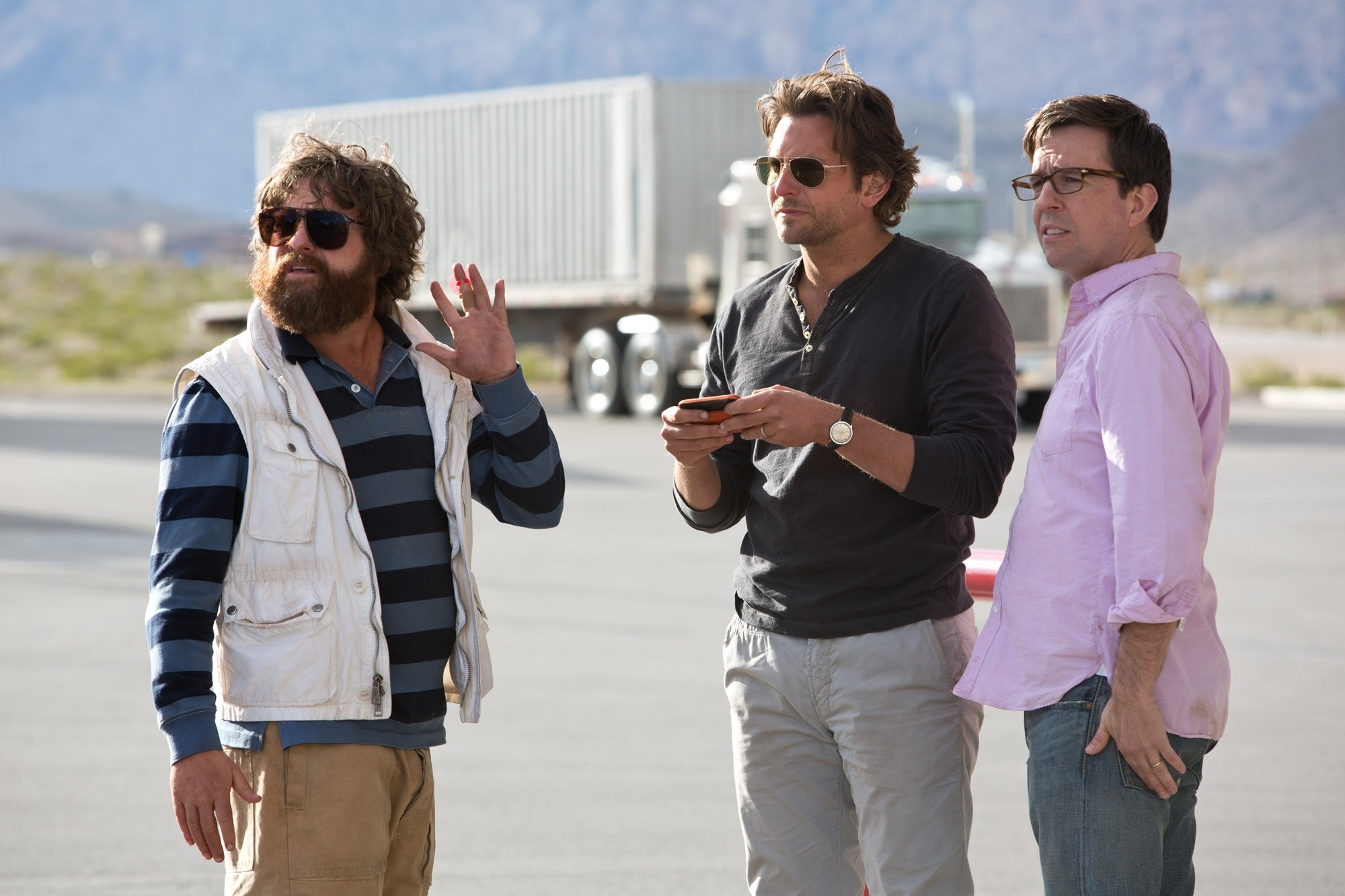 Zach Galifianakis, Bradley Cooper and Ed Helms in Warner Bros. Pictures' The Hangover Part III (2013)