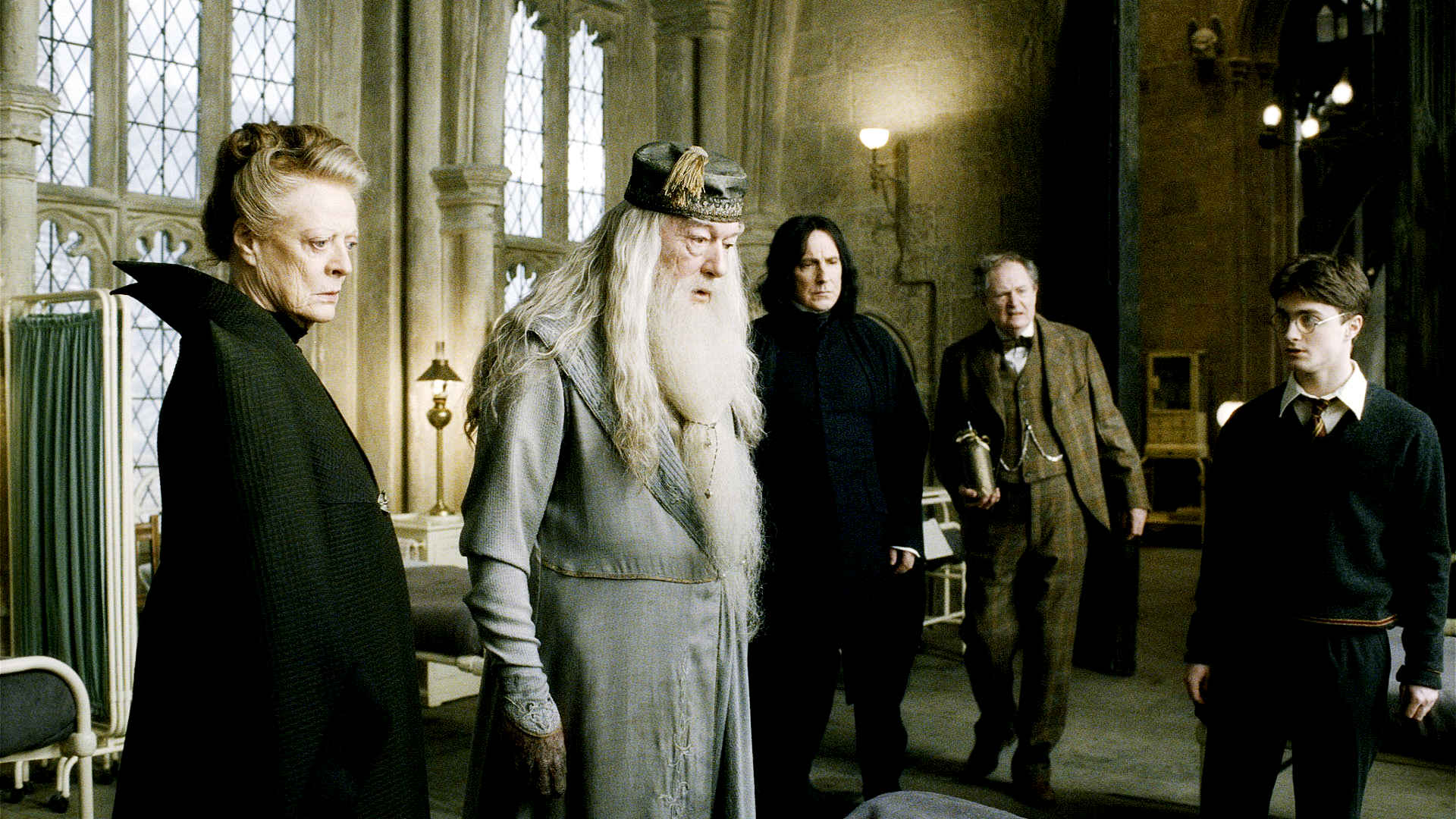 Maggie Smith, Michael Gambon, Alan Rickman, Jim Broadbent and Daniel Radcliffe in Warner Bros' Harry Potter and the Half-Blood Prince (2009)