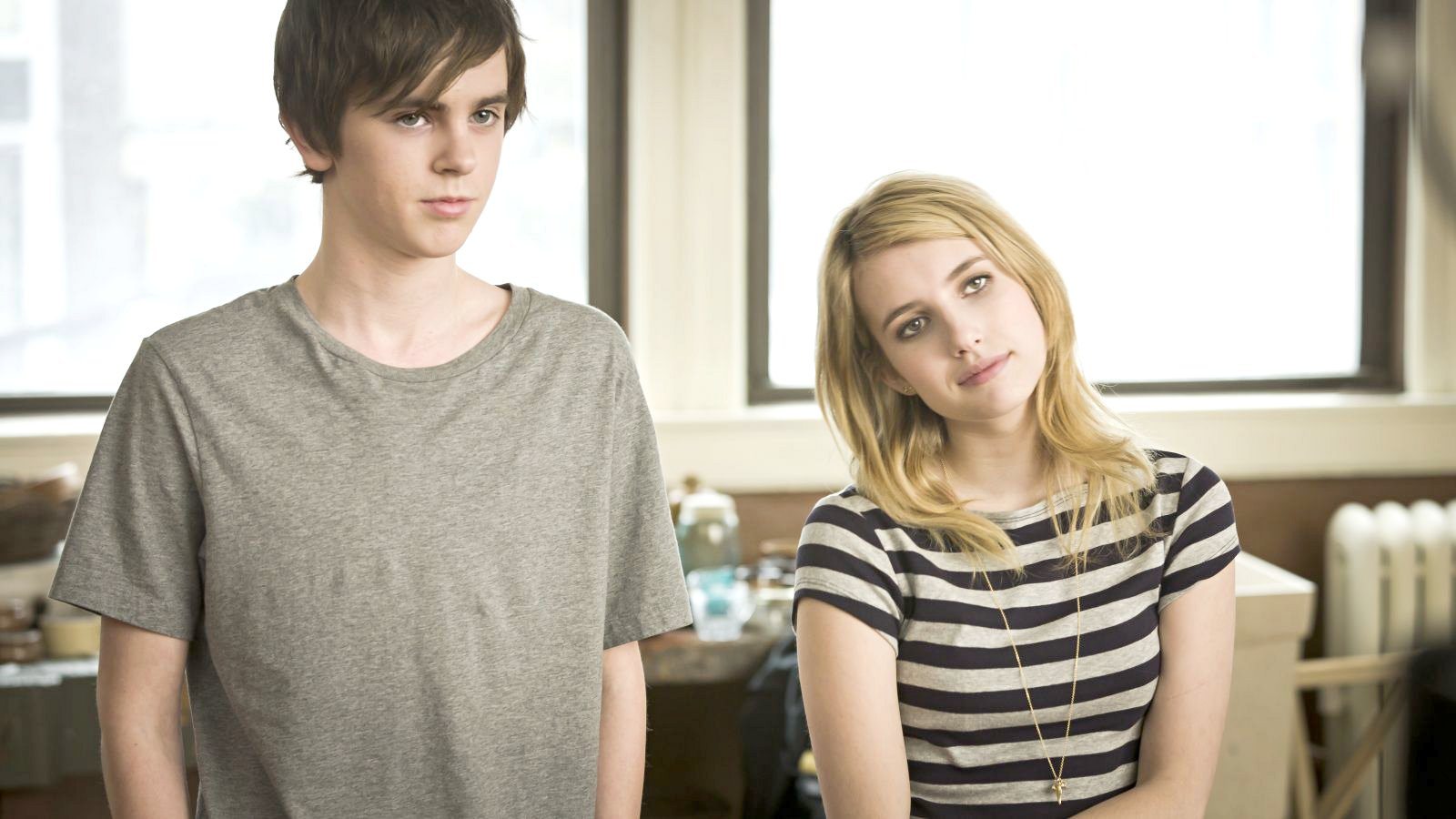 Freddie Highmore stars as George Zinavoy and Emma Roberts stars as Sally Howe in Fox Searchlight Pictures' The Art of Getting By (2011)