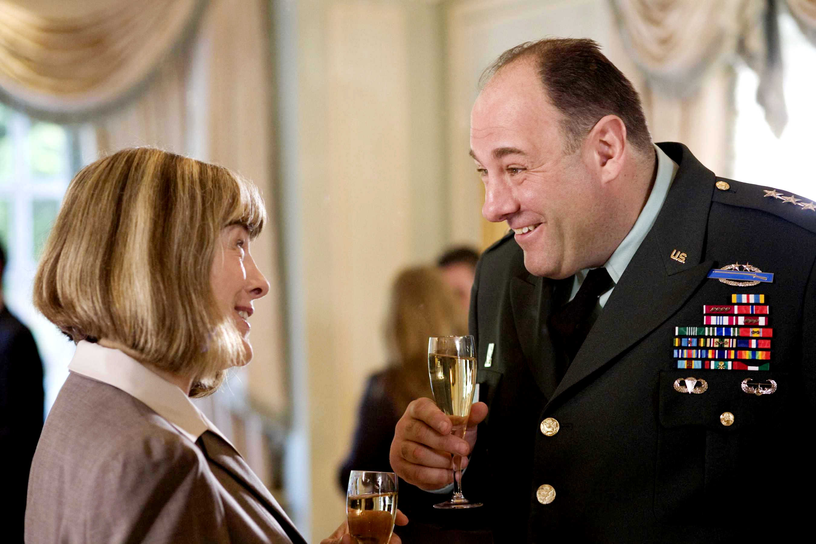 Mimi Kennedy stars as Karen Clarke and James Gandolfini stars as Lt. Gen. George Miller in IFC Films' In the Loop (2009). Photo credit by Nicola Dove.