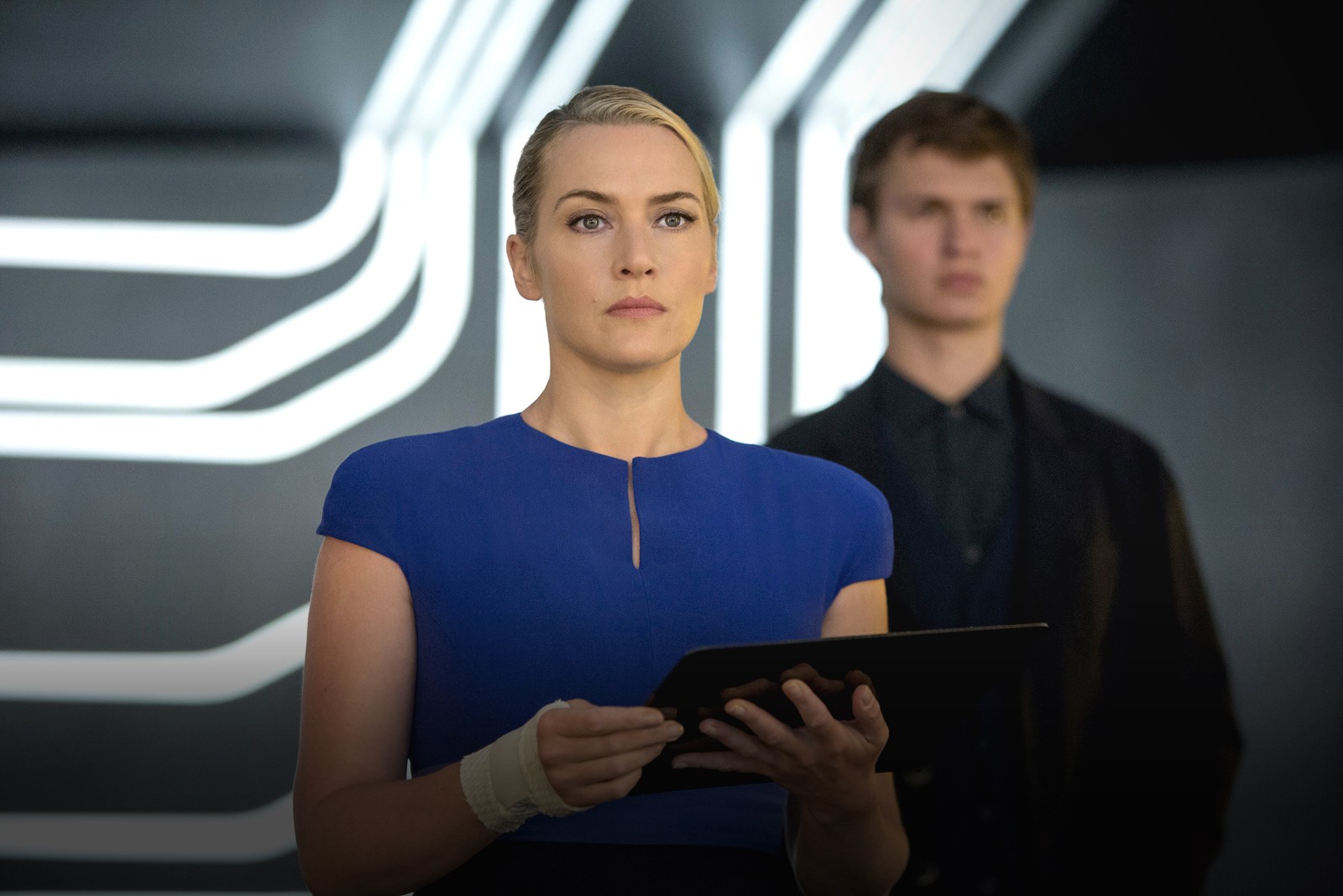 Kate Winslet stars as Jeanine and Ansel Elgort stars as Caleb in Summit Entertainment's The Divergent Series: Insurgent (2015). Photo credit by Andrew Cooper.