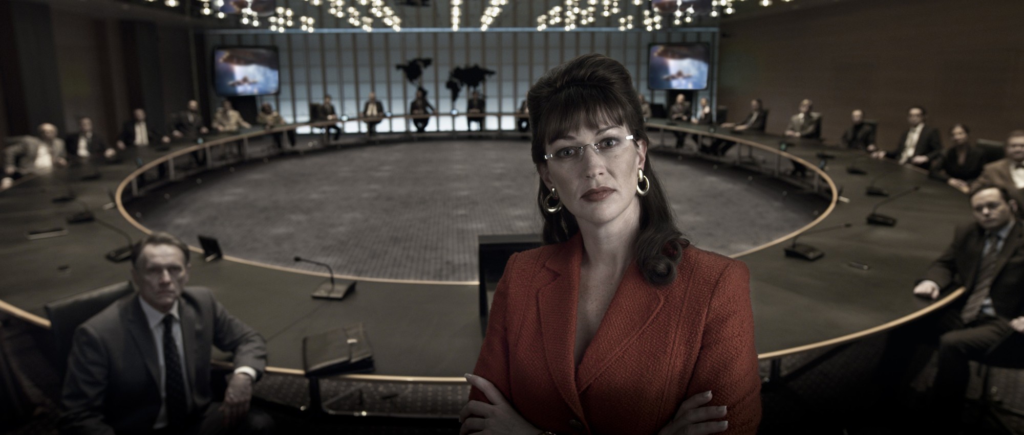 Michael Cullen stars as Secretary of Defence and Stephanie Paul stars as President of the United States in Entertainment One's Iron Sky (2012)