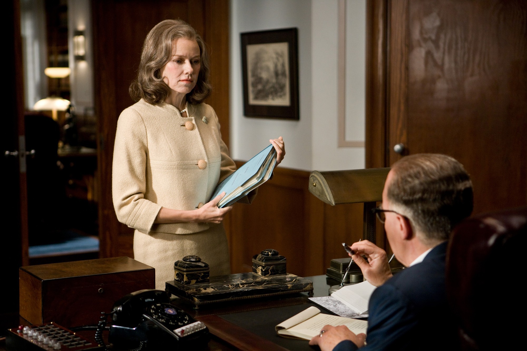 Naomi Watts stars as Helen Gandy and Leonardo DiCaprio stars as J. Edgar Hoover in Warner Bros. Pictures' J. Edgar (2011)