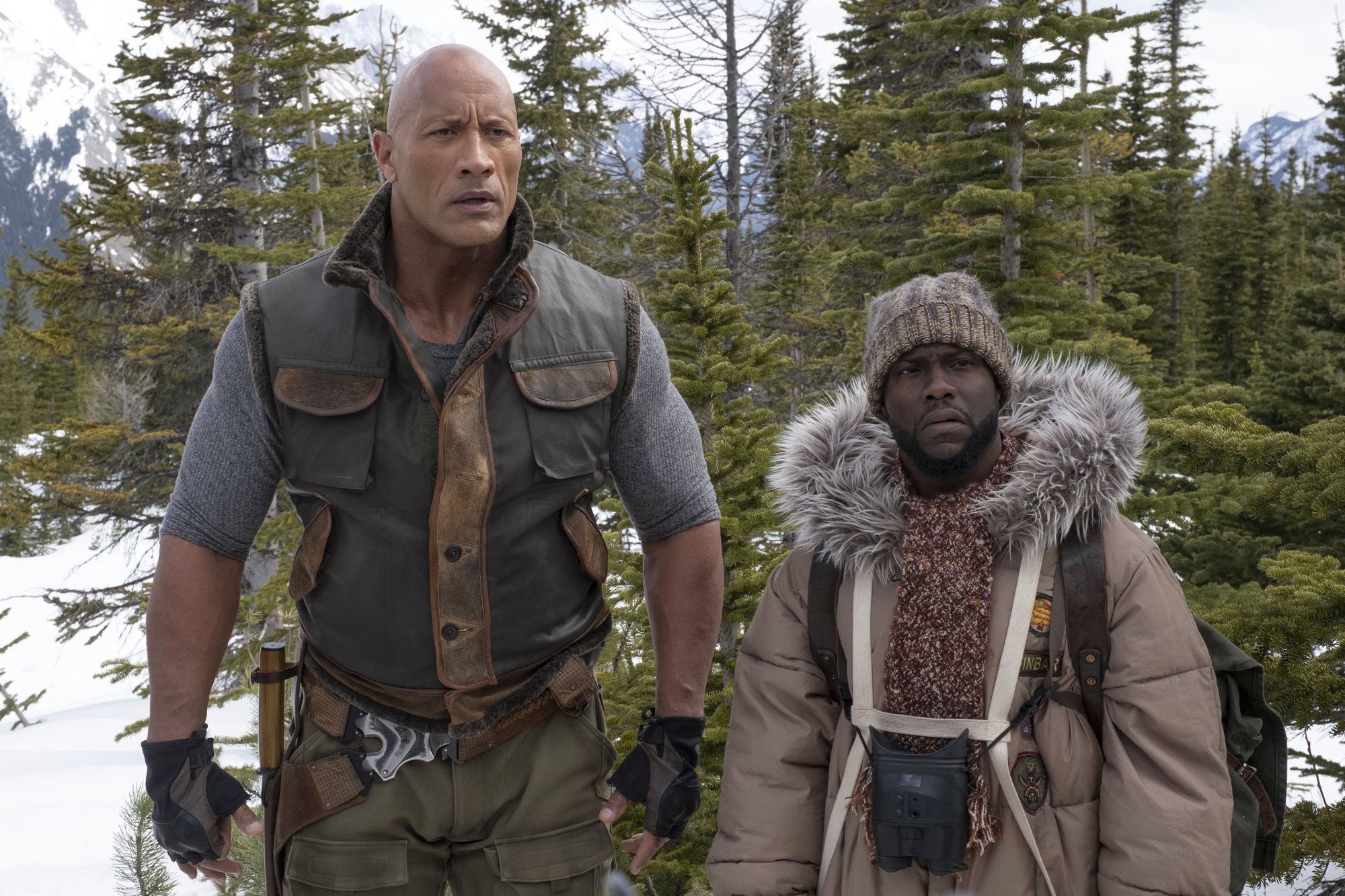 The Rock stars as Eddie and Kevin Hart stars as Mouse Finbar/Fridge in Sony Pictures' Jumanji: The Next Level (2019)