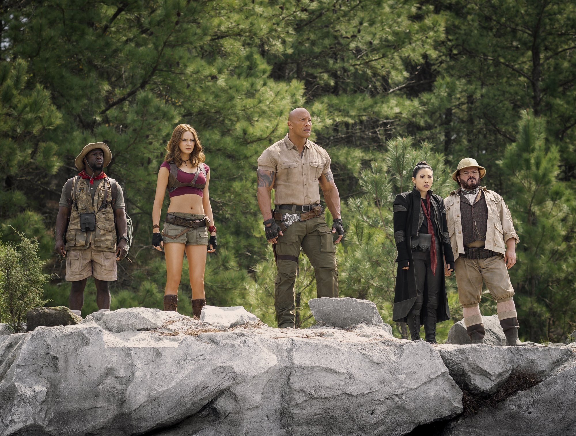 Kevin Hart, Karen Gillan, The Rock, Awkwafina and Jack Black in Sony Pictures' Jumanji: The Next Level (2019)