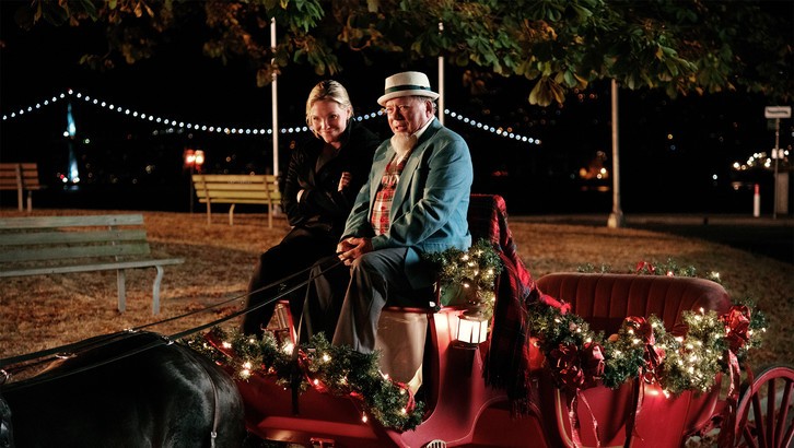 Eloise Mumford stars as Lindsay Rogers and William Shatner stars as Coachman in Hallmark Channel's Just in Time for Christmas (2015)