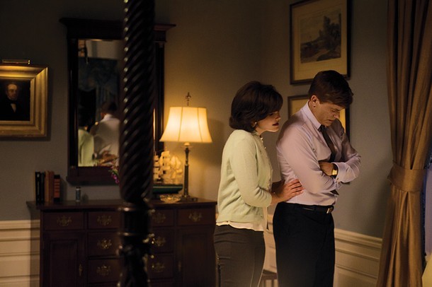 Ginnifer Goodwin stars as Jacqueline Kennedy and Rob Lowe stars as John F. Kennedy in National Geographic's Killing Kennedy (2013). Photo credit by Kent Eanes.
