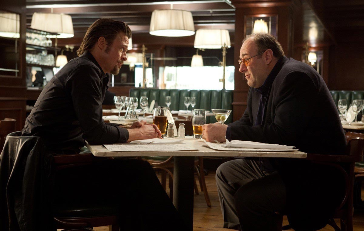 Brad Pitt (stars as Jackie Cogan) and James Gandolfini in The Weinstein Company's Killing Them Softly (2012)