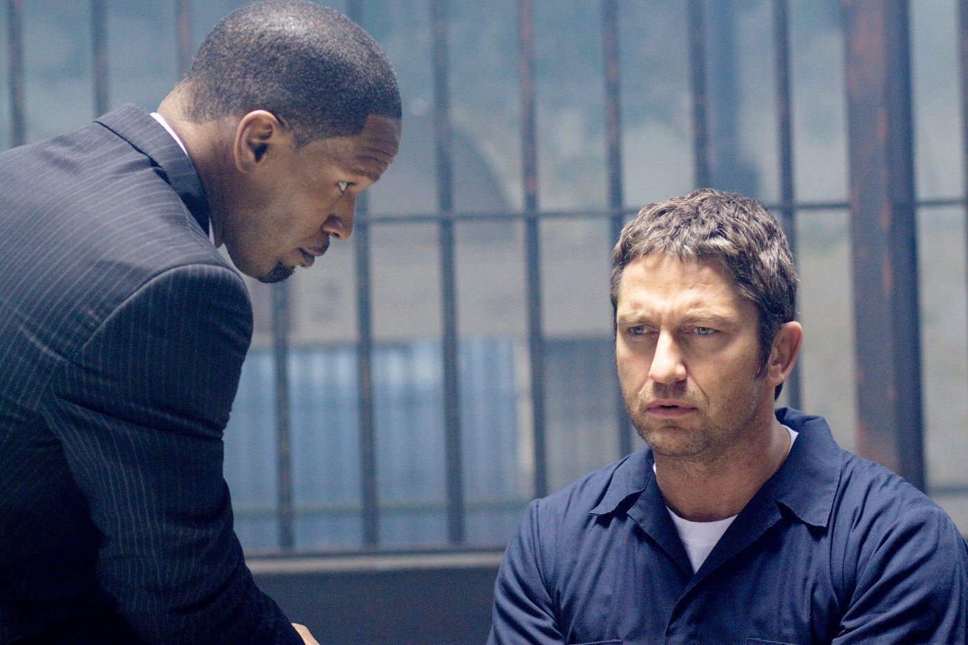 Jamie Foxx stars as Nick Rice and Gerard Butler stars as Clyde Shelton in Overture Films' Law Abiding Citizen (2009). Photo credit by John Baer.