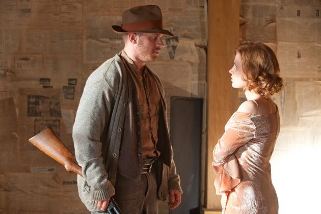 Tom Hardy stars as Forrest Bondurant and Jessica Chastain stars as Maggie in The Weinstein Company's Lawless (2012)