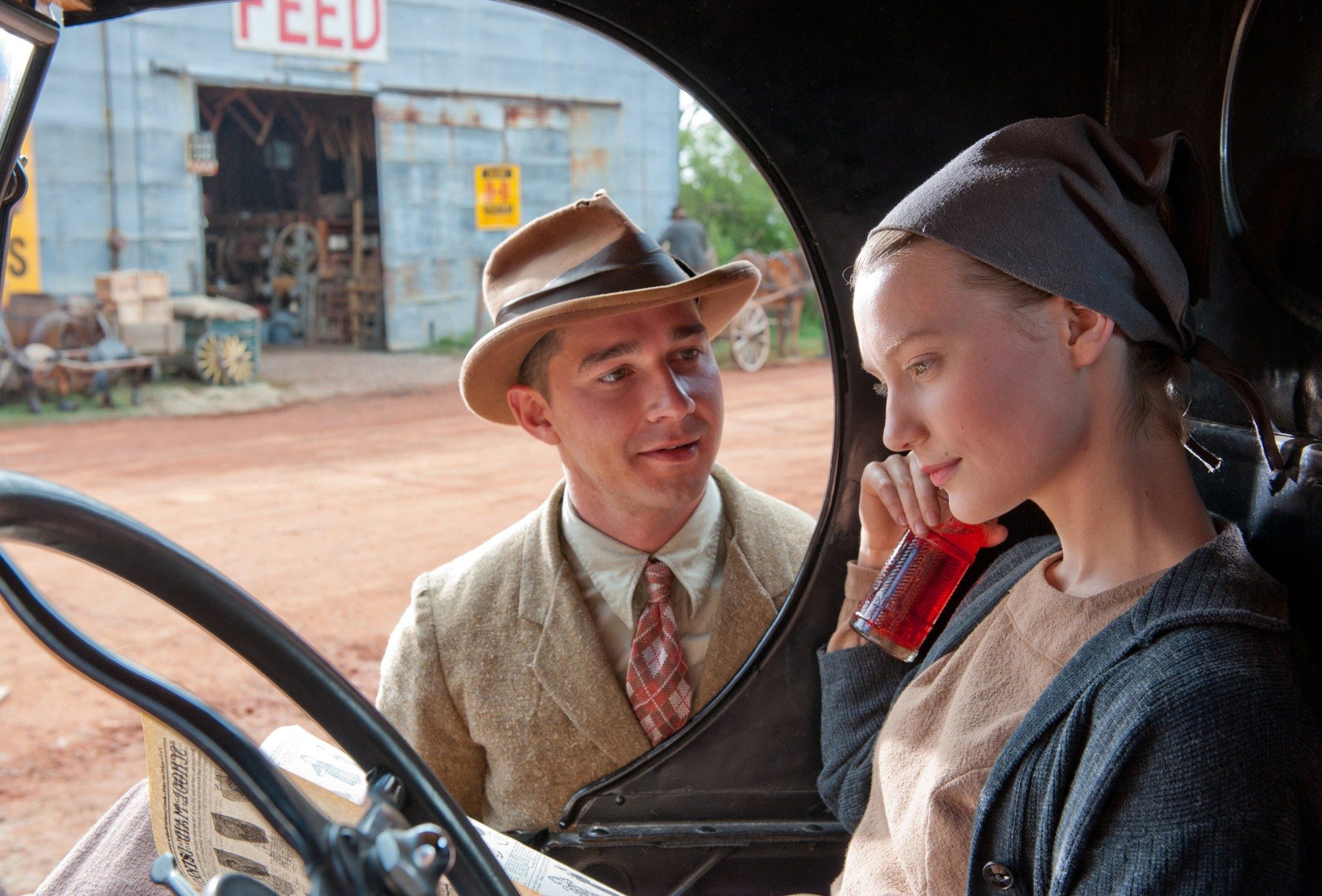 Shia LaBeouf stars as Jack Bondurant and Mia Wasikowska stars as Bertha Minnix in The Weinstein Company's Lawless (2012)