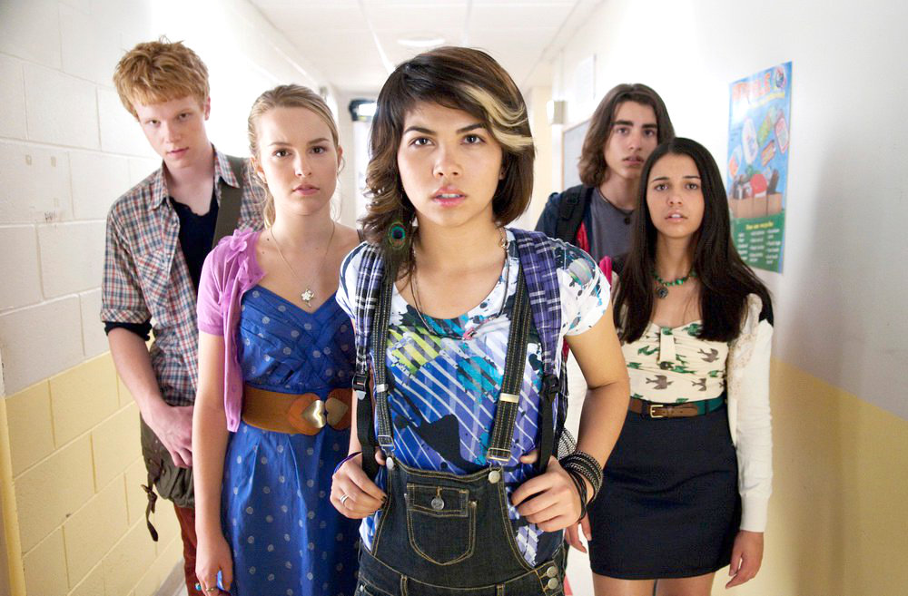 Adam Hicks, Bridgit Mendler, Hayley Kiyoko, Blake Michael and Naomi Scott in Disney Channel's Lemonade Mouth (2011)