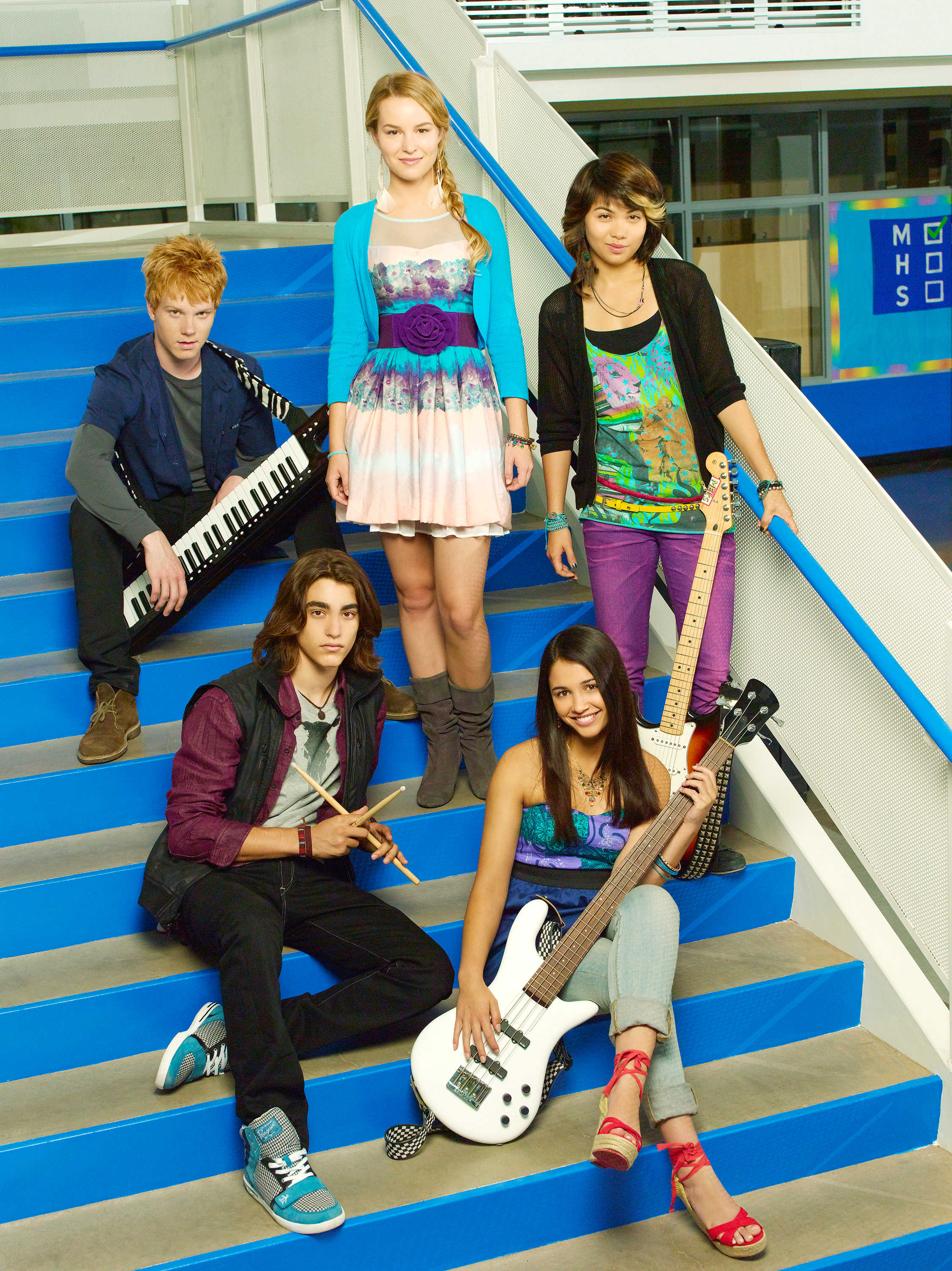 Adam Hicks, Bridgit Mendler, Hayley Kiyoko, Blake Michael and Naomi Scott in Disney Channel's Lemonade Mouth (2011)