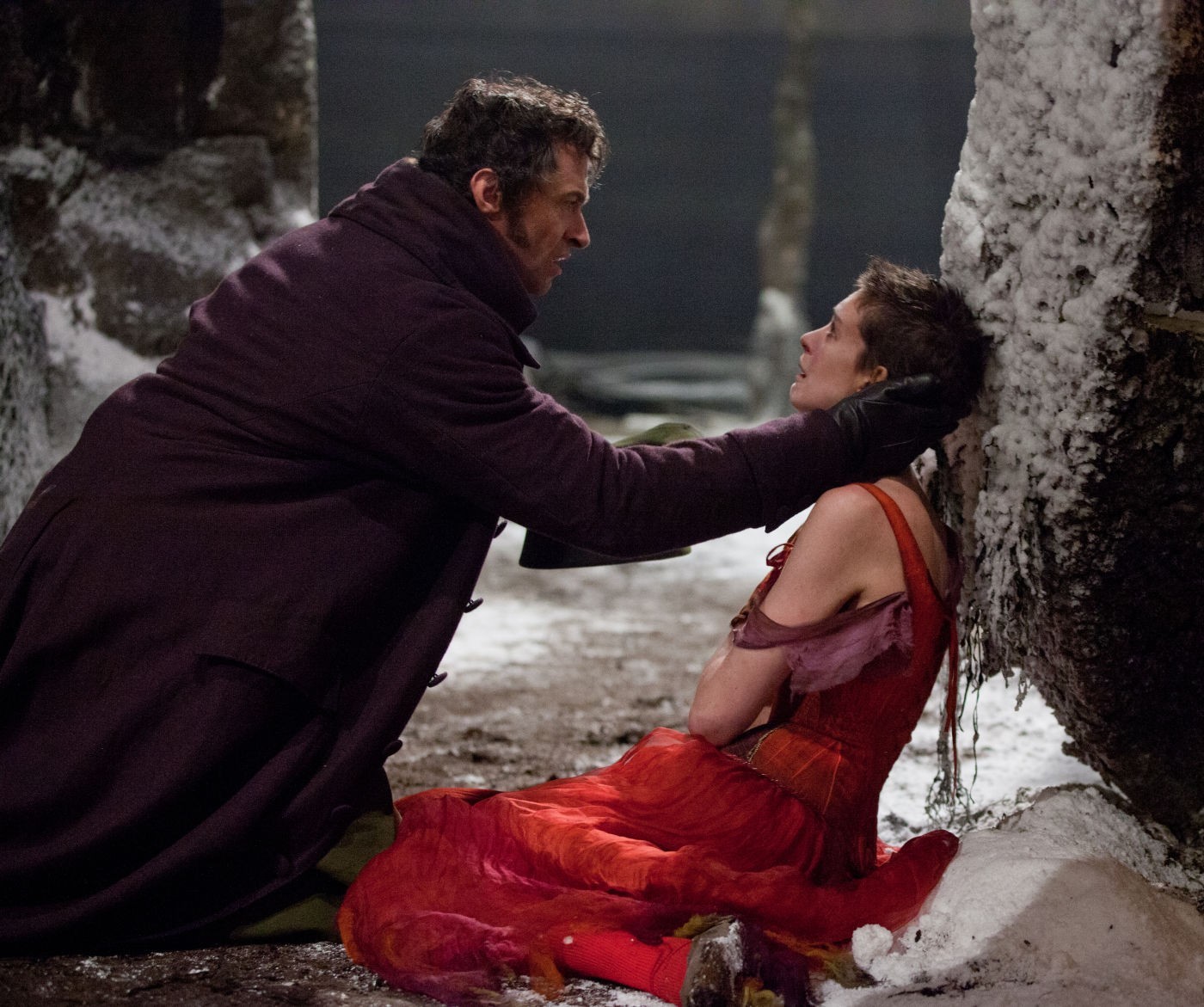 Hugh Jackman stars as Jean Valjean and Anne Hathaway stars as Fantine in Universal Pictures' Les Miserables (2012)