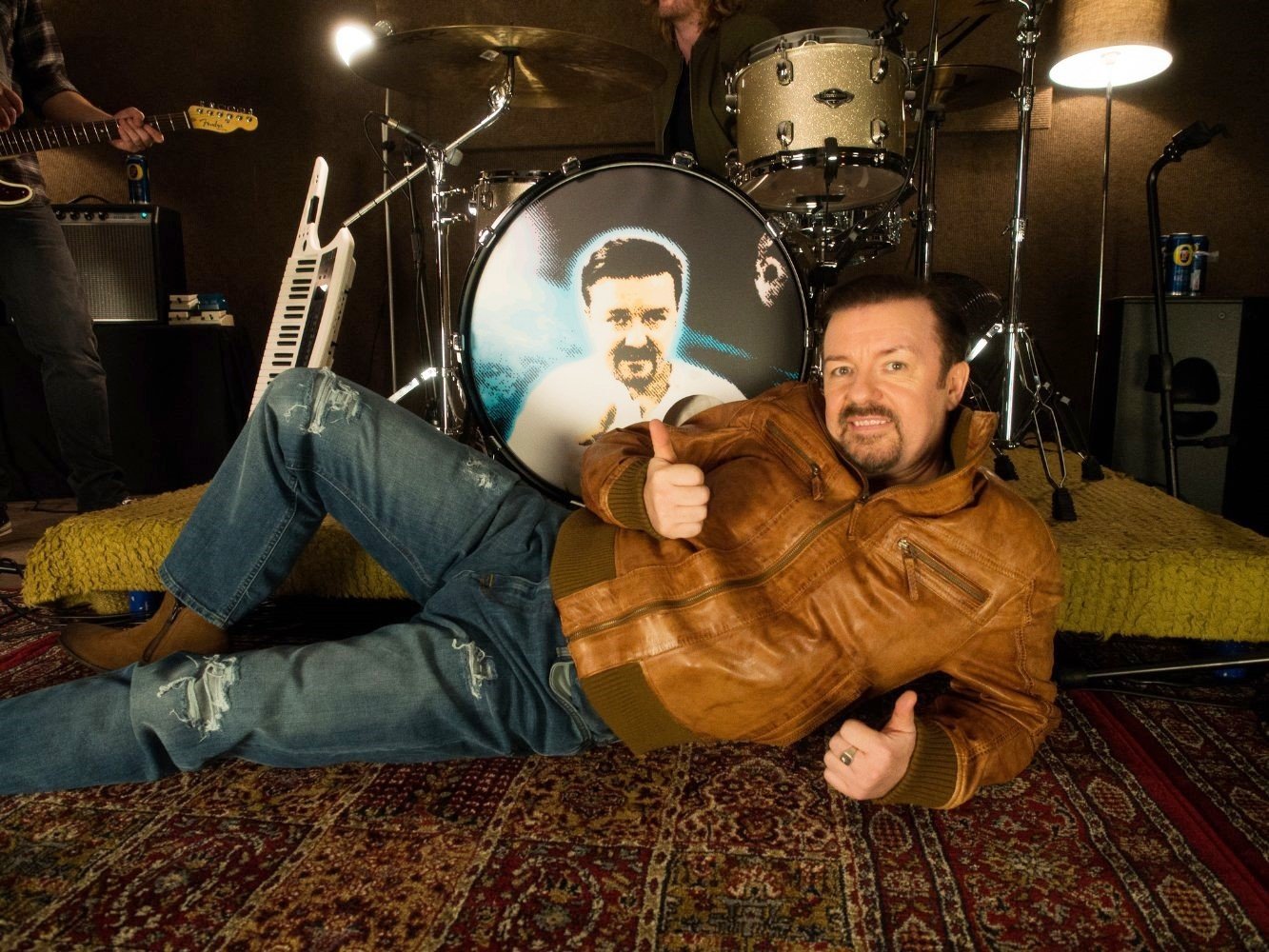 Ricky Gervais stars as David Brent in Netflix's David Brent: Life on the Road (2017)