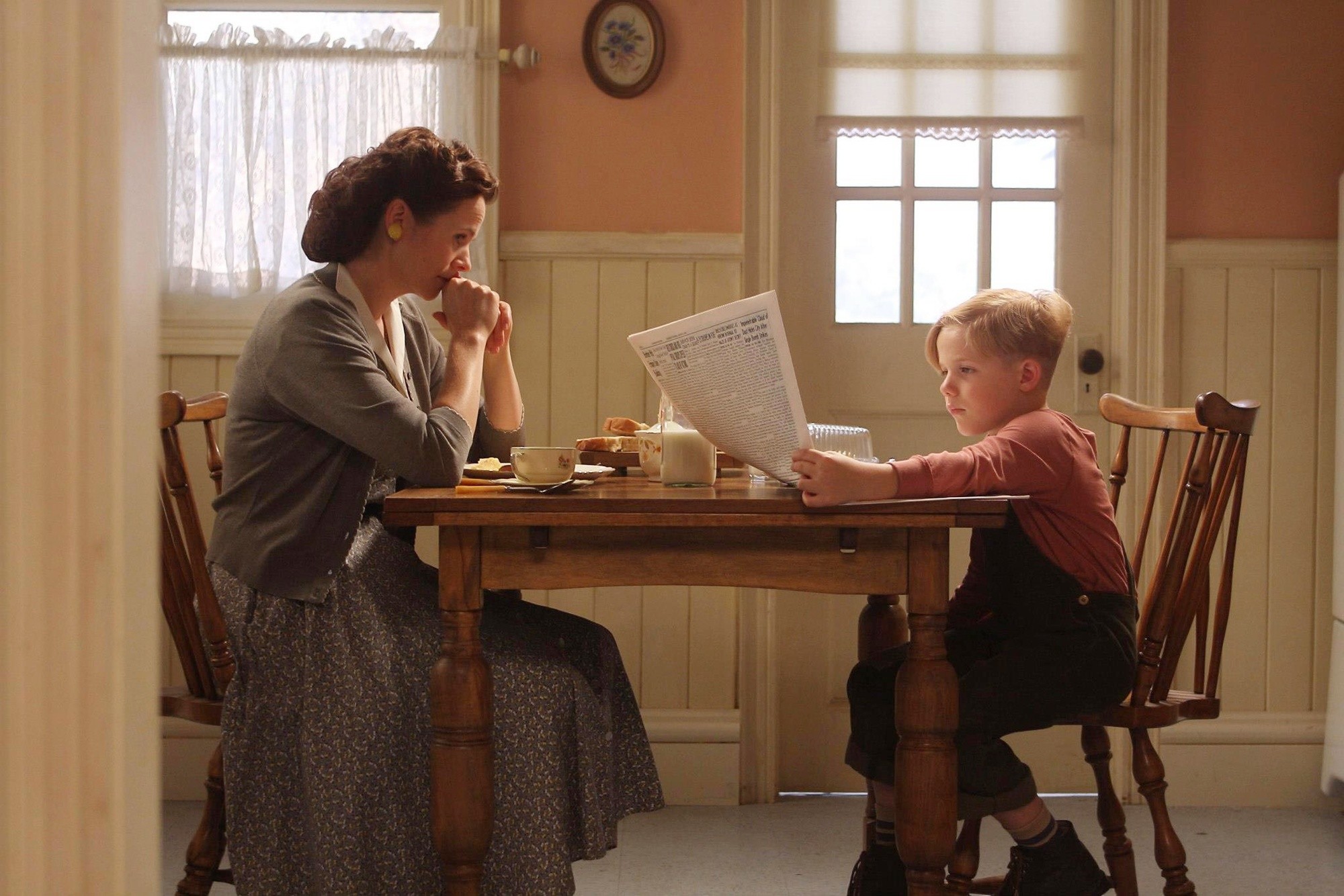 Emily Watson stars as Emma Busbee and Jakob Salvati stars as Pepper Flynt Busbee in Open Road Films' Little Boy (2015)