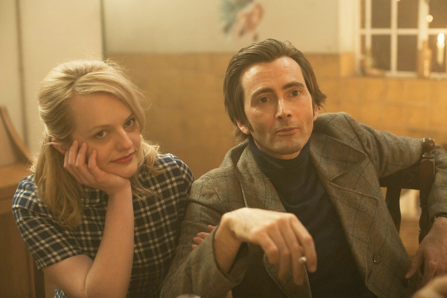 Elisabeth Moss stars as Angie Wood and David Tennant stars as R.D. Laing in Samuel Goldwyn Films' Mad to Be Normal (2018)