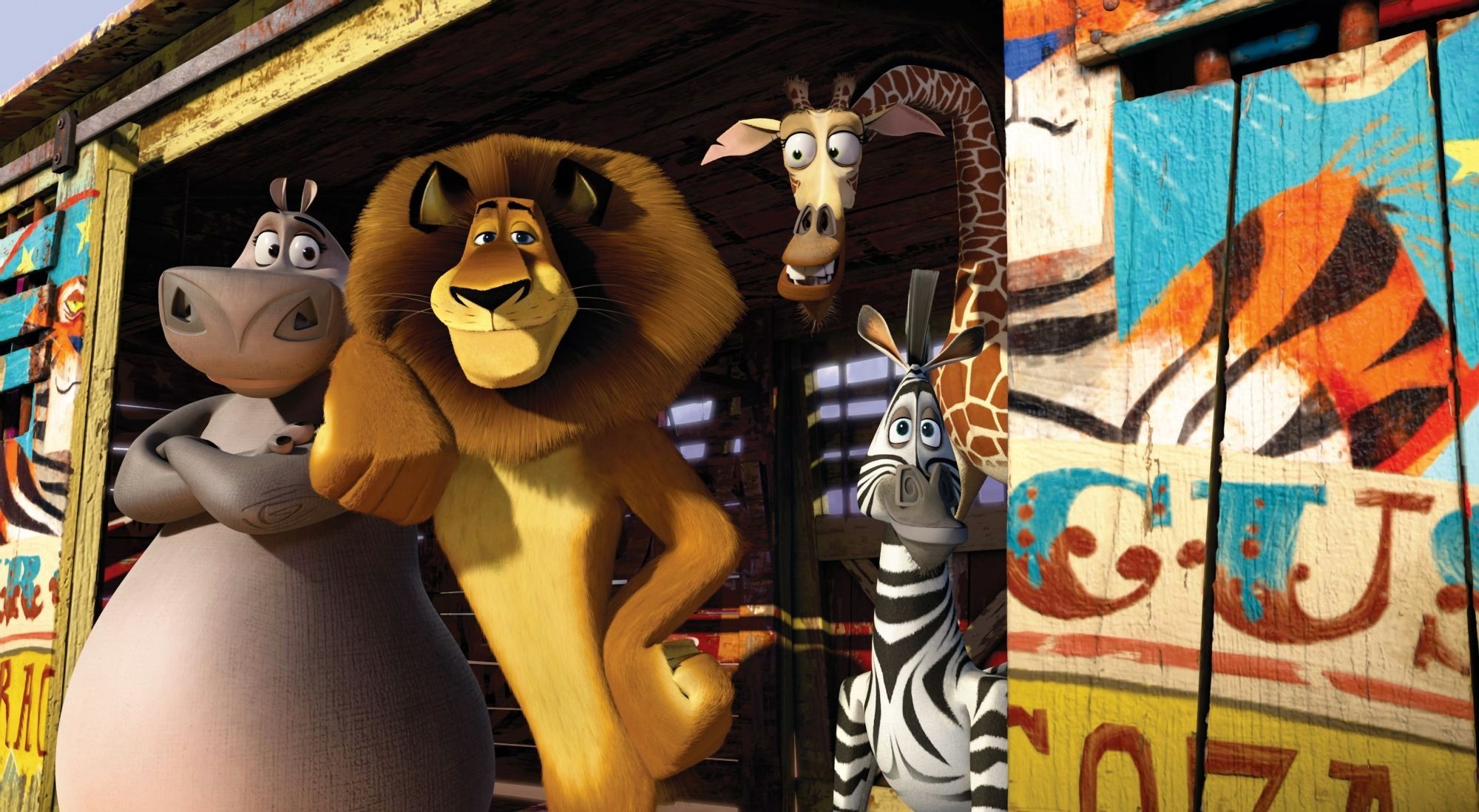 Gloria the Hippo, Alex the Lion, Melman the Giraffe and Marty the Zebra of DreamWorks Animation's Madagascar 3: Europe's Most Wanted (2012)