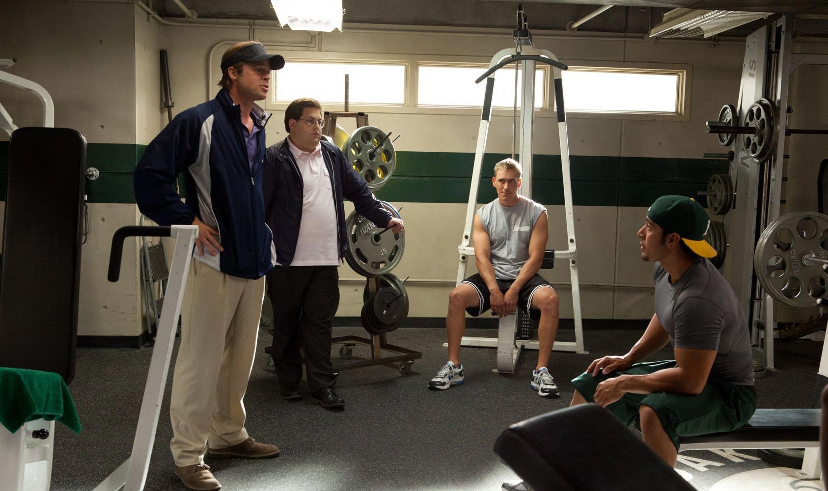 Brad Pitt stars as Billy Beane and Jonah Hill stars as Peter Brand in Columbia Pictures' Moneyball (2011)