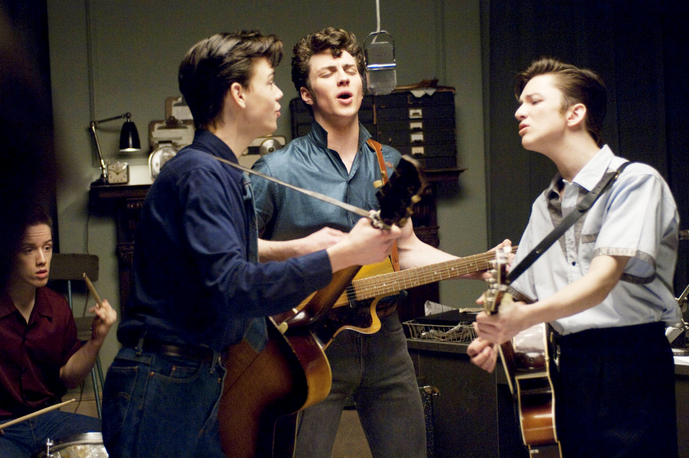 Aaron Johnson stars as John Lennon and Josh Bolt stars as Pete Shotton in The Weinstein Company's Nowhere Boy (2010)