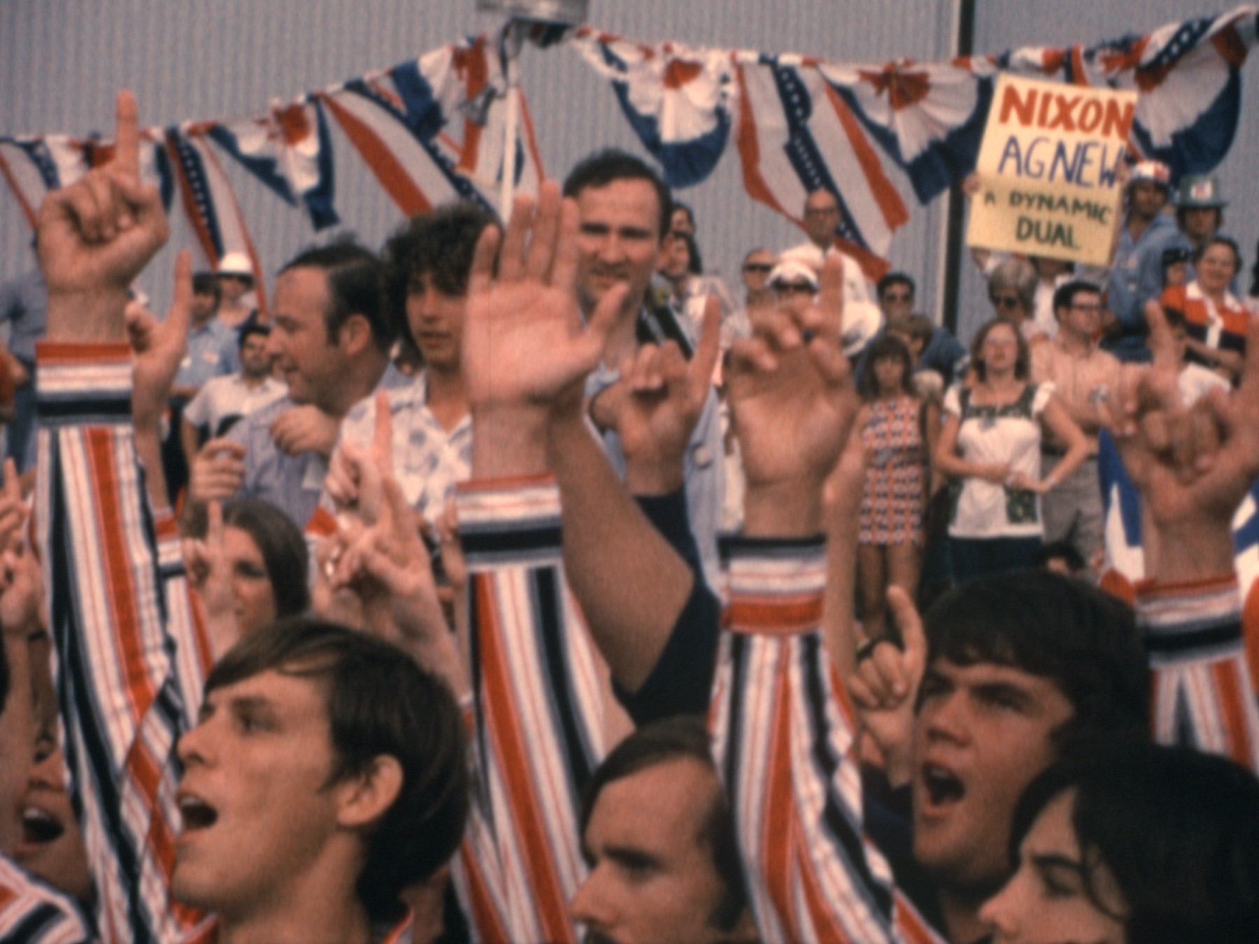 A choral group greets President Nixon on the 1972 campaign trail