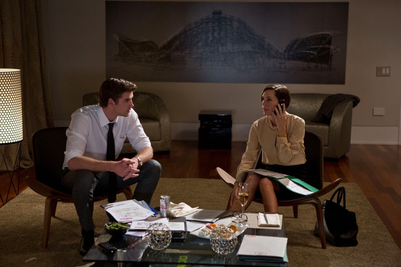 Liam Hemsworth stars as Adam Cassidy and Embeth Davidtz stars as Dr. Judith Bolton in Relativity Media's Paranoia (2013)