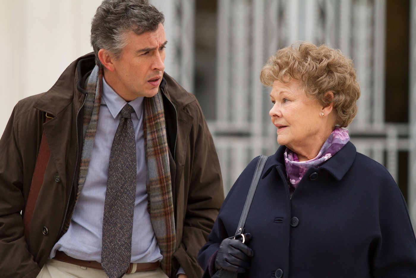 Steve Coogan stars as Martin Sixsmith and Judi Dench stars as Philomena Lee in The Weinstein Company's Philomena (2013)