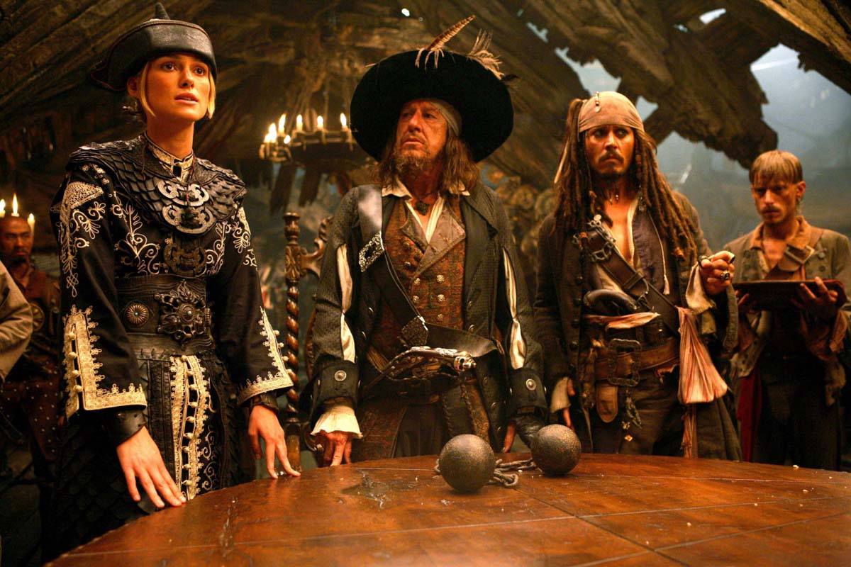 Keira Knightley, Geoffrey Rush, Johnny Depp and Mackenzie Crook in Walt Disney Pic's POTC: At Worlds End (2007)