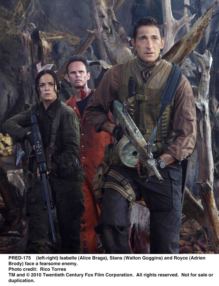 Alice Braga, Walton Goggins and Adrien Brody in 20th Century Fox's Predators (2010). Photo credit by Rico Torres