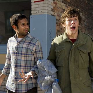Aziz Ansari stars as Chet and Jesse Eisenberg stars as Nick in Columbia Pictures' 30 Minutes or Less (2011). Photo by: Wilson Webb.