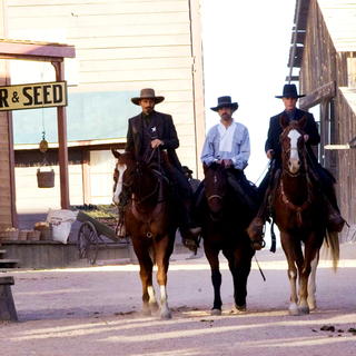 Viggo Mortensen, Jeremy Irons and Ed Harris in New Line Cinema's Appaloosa (2008). Photo by Lorey Sebastian.