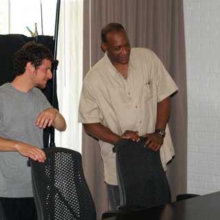 Seth Landau/Tony Todd between takes (shooting THE NARRATOR scenes)