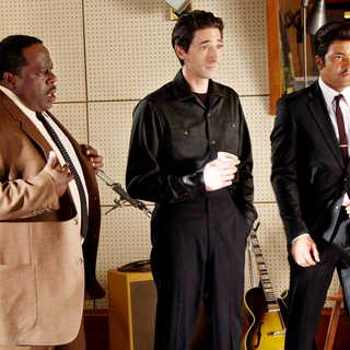Cedric the Entertainer, Adrien Brody and Jeffrey Wright in Sony BMG Feature Films' Cadillac Records (2008). Photo credit by Eric Liebowitz.