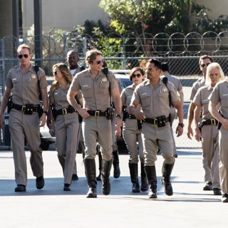 Justin Chatwin, Ryan Hansen, Jessica McNamee, Dax Shepard, Rosa Salazar and Michael Pena in Warner Bros. Pictures' CHiPs (2017)