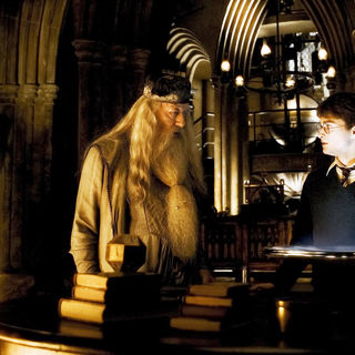 Michael Gambon stars as Albus Dumbledore and Daniel Radcliffe stars as Harry Potter in Warner Bros Pictures' Harry Potter and the Half-Blood Prince (2009)