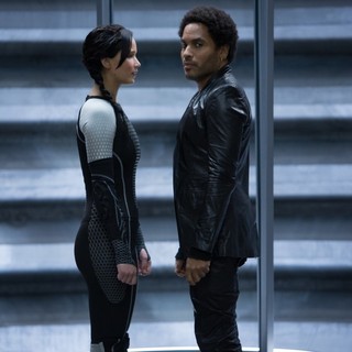 Jennifer Lawrence stars as Katniss Everdeen and Lenny Kravitz stars as Cinna in Lionsgate Films' The Hunger Games: Catching Fire (2013)