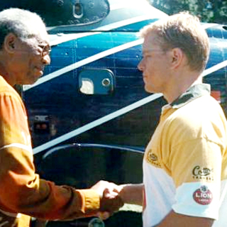 Morgan Freeman stars as Nelson Mandela and Matt Damon stars as Francois Pienaar in Warner Bros. Pictures' Invictus (2009)
