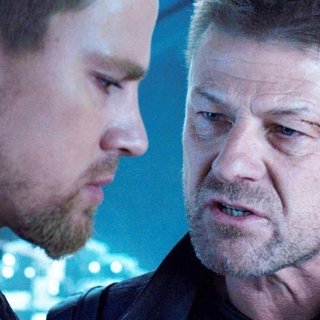 Channing Tatum stars as Caine and Sean Bean stars as Stinger in Warner Bros. Pictures' Jupiter Ascending (2015)